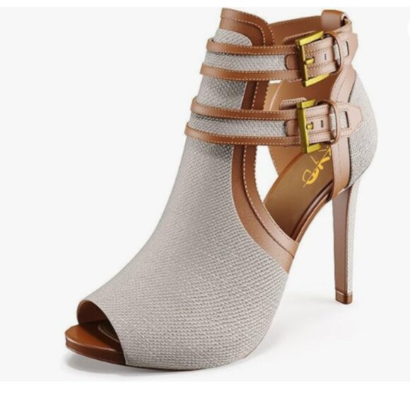 XYD Tan and Cream Ankle Booties - Picture 1 of 8